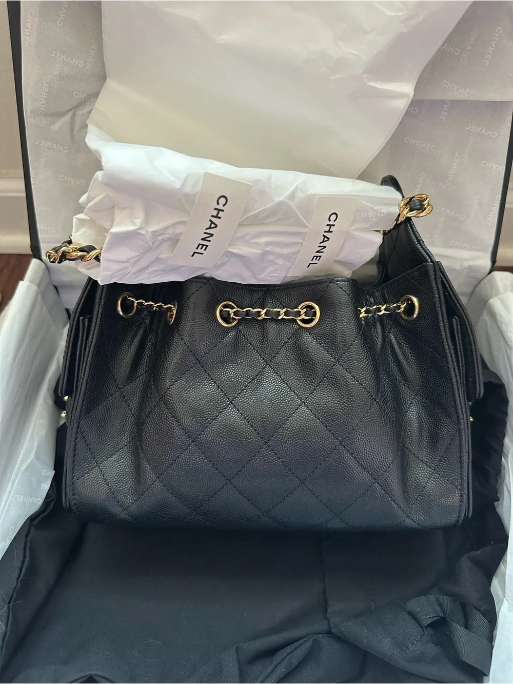 CHANEL 25 mini Black Quilted Leather Shoulder Bag with shinny Gold hardware